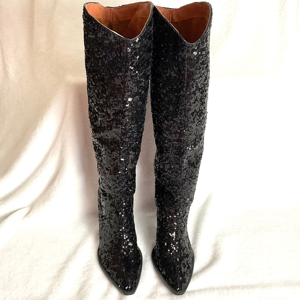 BLACK OASIS SOCIETY JEWEL KNEE HIGH SEQUIN BOOTS - Picture 6 of 15